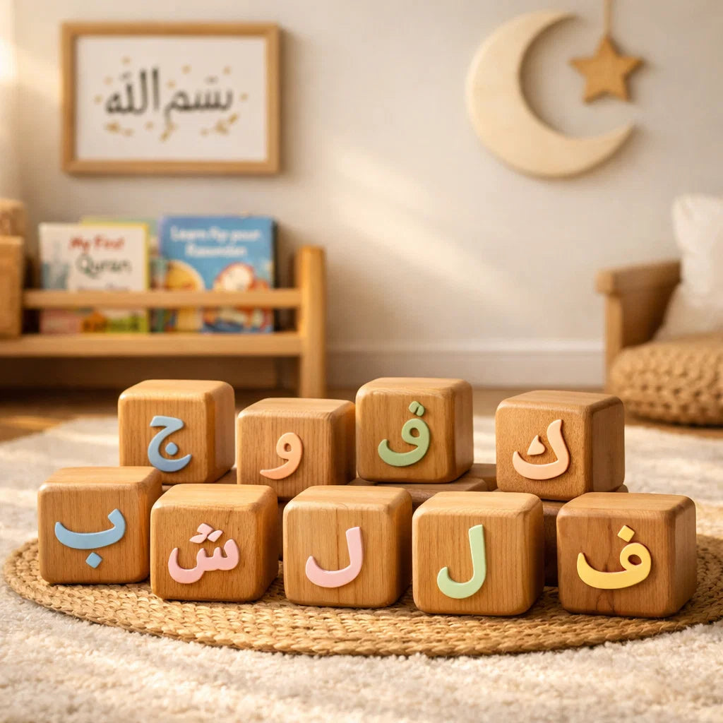 Wooden Arabic Alphabet Learning Blocks